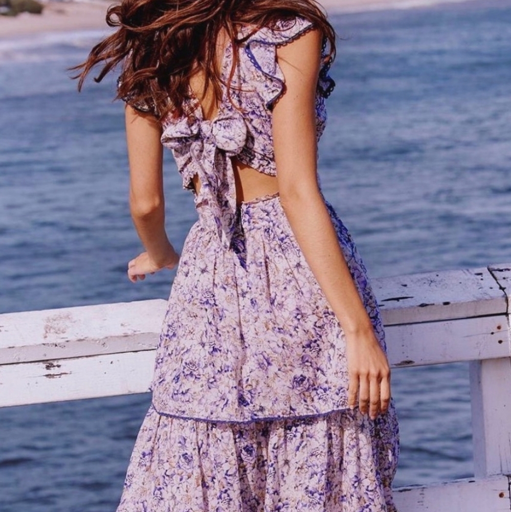 Happy Nature Purple Floral Maxi tiered Dress